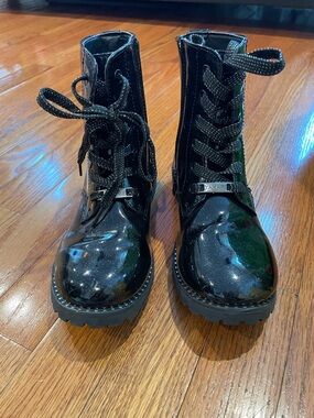 Tahari Black Patent Lace-Up Kids Combat Boots